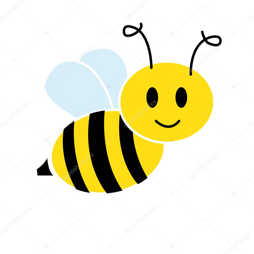 Cute Bee isolated on white background. Honey flying bee. Insect. Flat style vector illustration.