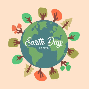 Dünya Günü. Çevre dostu kavram. Vektör çizimi. Dünya günü konsepti. Dünya çevre günü selamı. Dünyayı kurtar. Dünya Ana Günü 'nüz kutlu olsun. Gezegenimizi kurtar..
