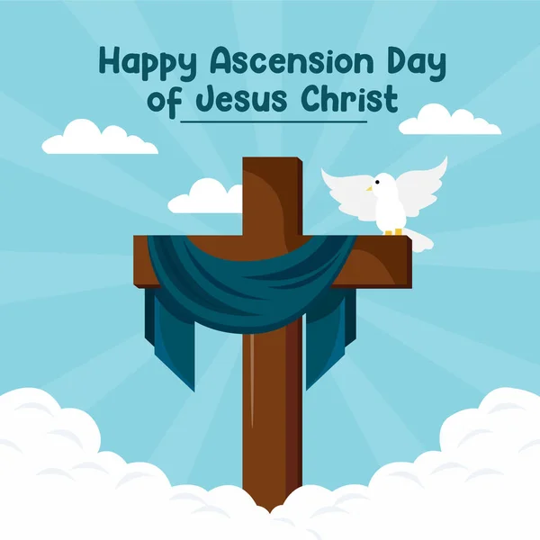 Ilustración Del Feliz Día Ascensión Jesucristo Con Cruz Jesucristo Que — Vector de stock