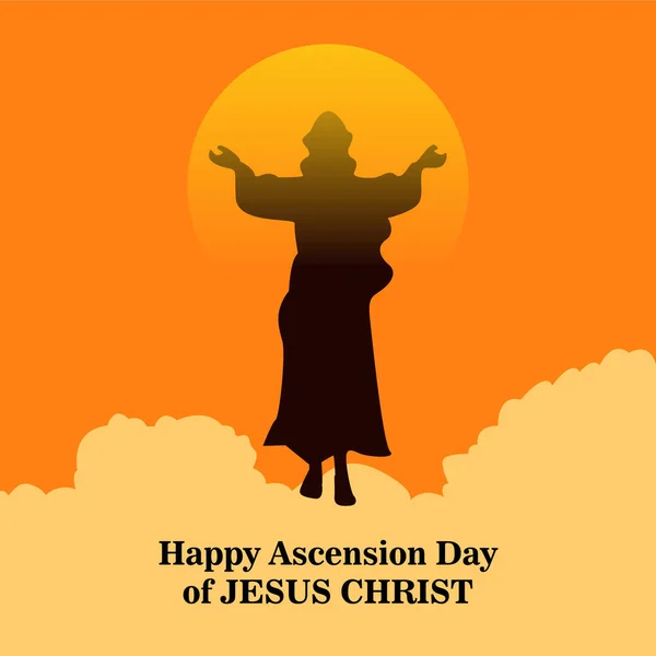 イエス キリストの幸せな昇天の日のイラスト 天国に上昇している十字架とイエス キリストと 平面ベクトル設計スタイル — ストックベクタ