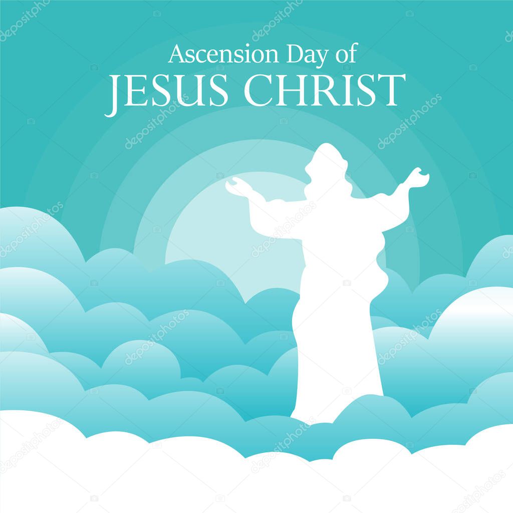 illustration of Happy Ascension Day of Jesus Christ, with the cross and Jesus Christ who is ascending to heaven. Flat vector design style.