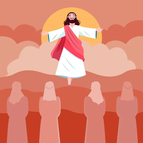 Ilustração Feliz Dia Ascensão Jesus Cristo Com Cruz Jesus Cristo —  Vetores de Stock