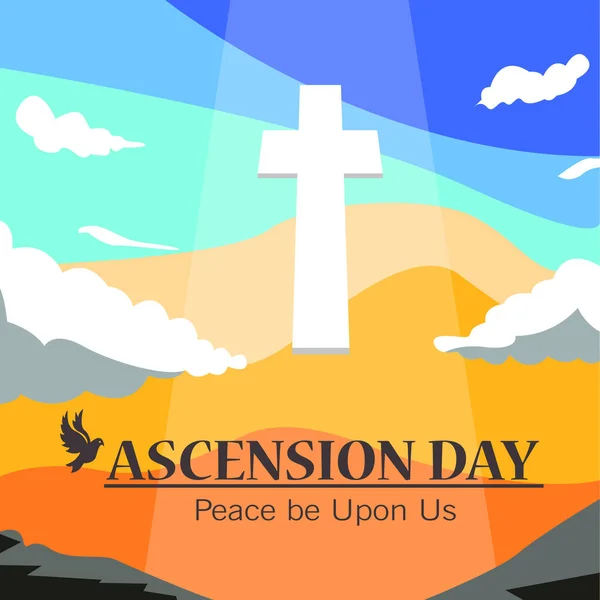 Ilustración Del Feliz Día Ascensión Jesucristo Con Cruz Jesucristo Que — Vector de stock