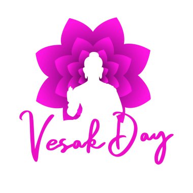 Vesak Günü afişinin, Buda heykeli silueti ve dekoratif arka plan tasarımlı temsili. Süslü Budist nüanslı vektör tasarımı. Vesak Günü vektör illüstrasyonu