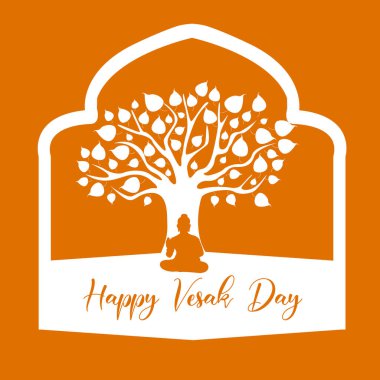 Vesak Günü afişinin, Buda heykeli silueti ve dekoratif arka plan tasarımlı temsili. Süslü Budist nüanslı vektör tasarımı. Vesak Günü vektör illüstrasyonu