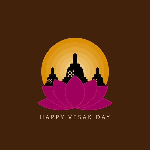 Illustration Vectorielle Bannière Vesak Day Avec Silhouette Statue Bouddha Dessin — Image vectorielle