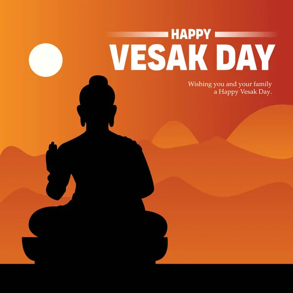 Illustration Vectorielle Bannière Vesak Day Avec Silhouette Statue Bouddha Dessin — Image vectorielle