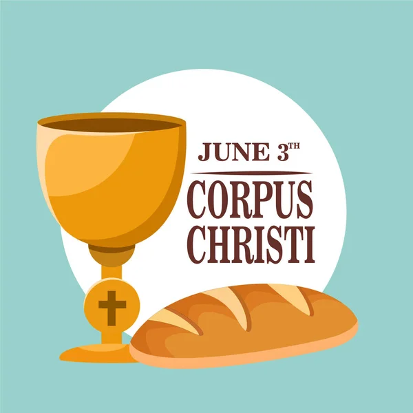 Corpus Christi Katolik dini bayram tebrik kartı, Corpus Christi tasarımınız için vektör çizimi. Bayram Günü, haç, ekmek, üzüm.
