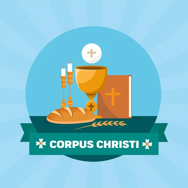 Corpus Christi Katholieke Religieuze Feestdag Wenskaart Vector Illustratie Van Sjabloon — Stockvector