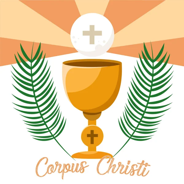 Corpus Christi Katolik dini bayram tebrik kartı, Corpus Christi tasarımınız için vektör çizimi. Bayram Günü, haç, ekmek, üzüm.