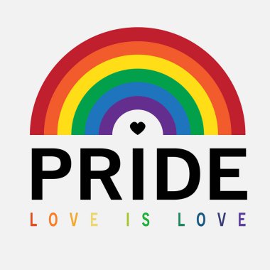 Gökkuşağı bayraklı gurur ayı logosu. Kalpli gurur sembolü, LGBT, cinsel azınlıklar, eşcinseller ve lezbiyenler. Aşk aşktır. Vektör İllüstrasyonu