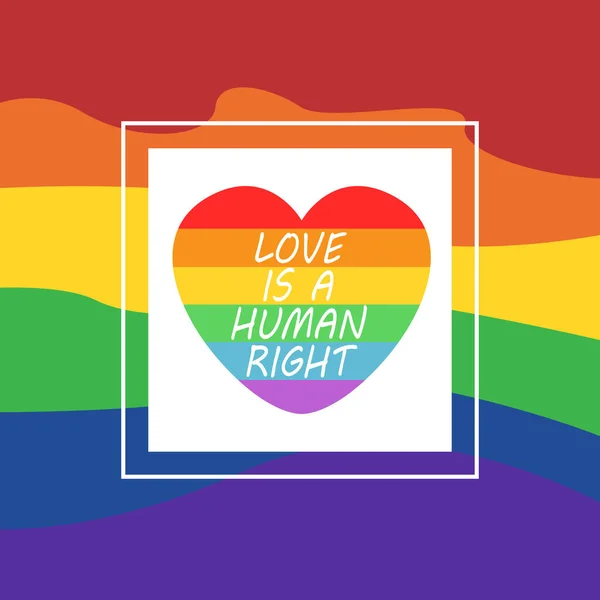 レインボーフラッグ付きプライド月間ロゴ ハート Lgbt 性的マイノリティー レズビアンとのプライドシンボル 愛は愛です ベクターイラスト — ストックベクタ