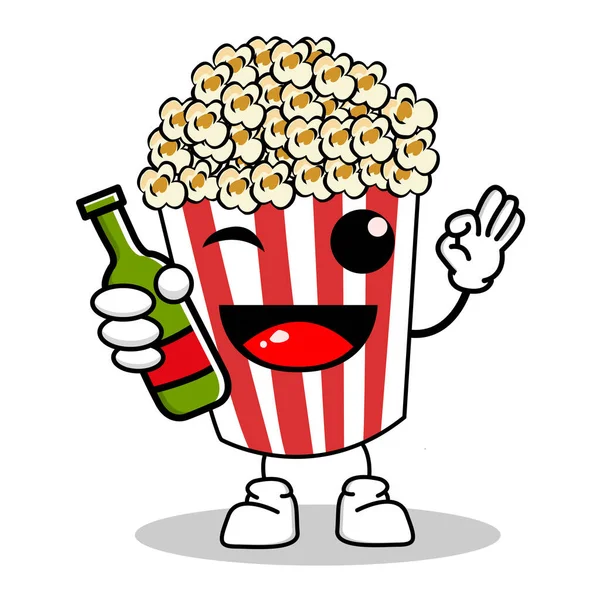 Cute Pop Corn Popcorn Character Red Bucket Box Cinema Snack — Stock Vector