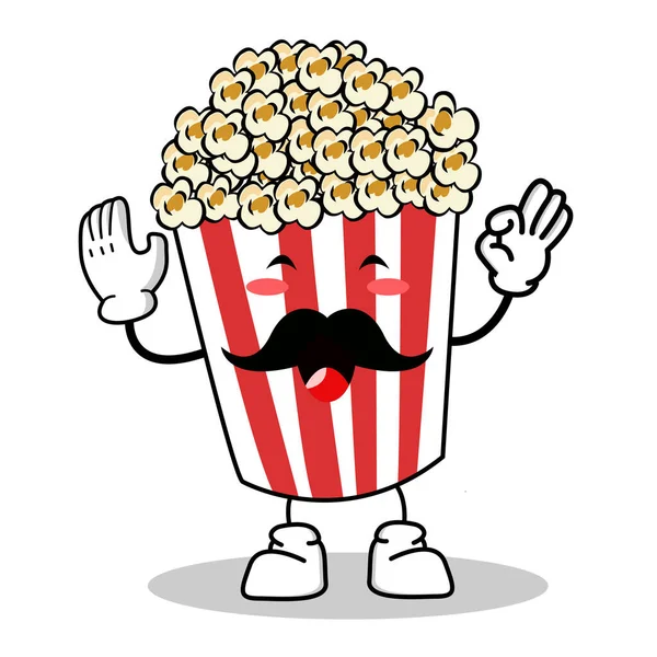 Roztomilý Pop Kukuřičný Popcorn Postava Červené Kbelík Box Kino Snack — Stockový vektor