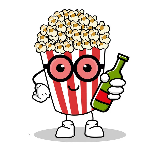 Cute Pop Corn Popcorn Znaków Red Bucket Box Cinema Snack — Wektor stockowy