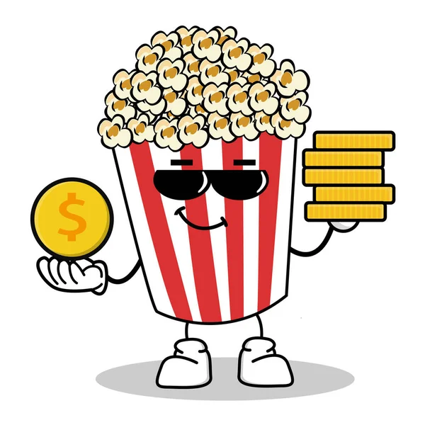 Roztomilý Pop Kukuřičný Popcorn Postava Červené Kbelík Box Kino Snack — Stockový vektor