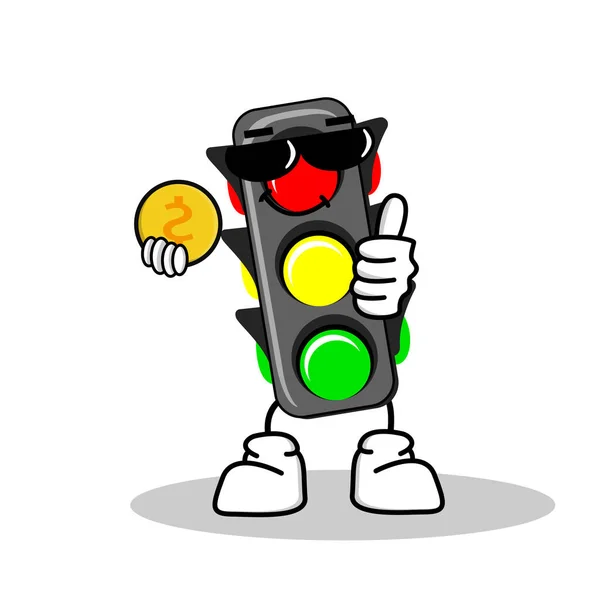 Traffic Light Vektor Illusztráció Rajzfilm Egy Aranyos Hűvös Kifejezés Forgalmi — Stock Vector