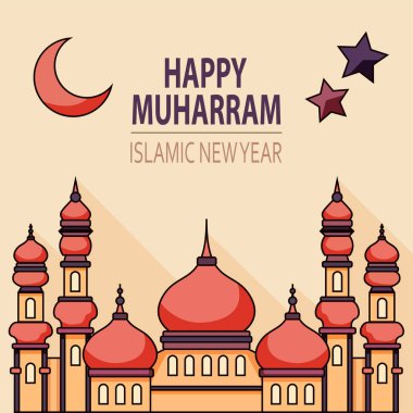 İslami yeni yıl teması, İslami arka plan fener süslemesi, afiş ve İslami Muharram 'a yeni yıl teması