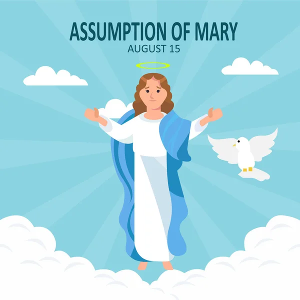 メアリーを想定 メアリーの日の挨拶の仮定のためのベクトル図フラットベクトルスタイルで挨拶 聖母マリアのアイコンベクトル 8月15日 メアリー ポスター就任 重要な日 — ストックベクタ
