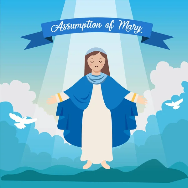 Assumption Mary Vector Illustration Mary Assumption Mary Day Greeting Flat — Stock Vector