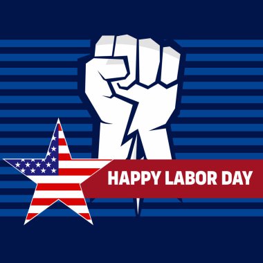 ABD İşçi Bayramı poster tasarımı. Amerikan İşçi Bayramı kutlamaları Amerikan bayrağı, güvenlik kaskı ve inşaat araçlarıyla yapılıyor. Amerikan İşçi Bayramı için Reklam Posteri veya Afişi.