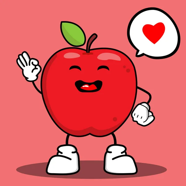 苹果果实性状在动作情感中的可爱载体 表达中的苹果字 粉色背景下的有趣水果字 可爱的苹果吉祥物 — 图库矢量图片