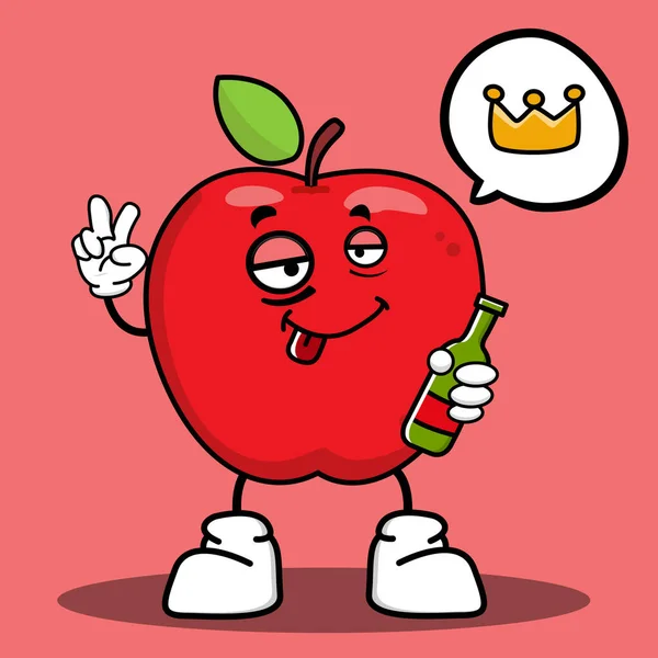 苹果果实性状在动作情感中的可爱载体 表达中的苹果字 粉色背景下的有趣水果字 可爱的苹果吉祥物 — 图库矢量图片