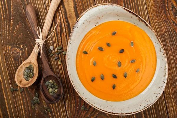 Pumpkin soup with seeds — Stock Photo, Image