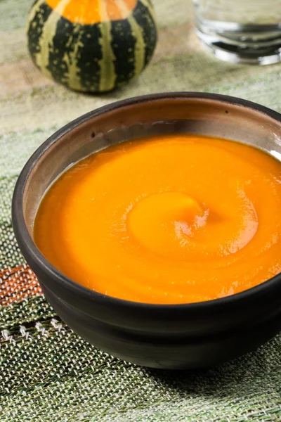 Pumpkin soup in a ceramic bowl — Stock Photo, Image