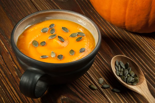 Pumpkin soup with seeds — Stock Photo, Image