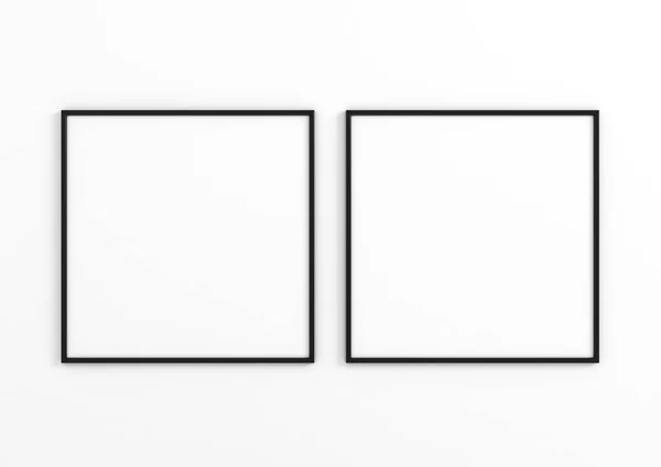 Duplo 8X8 Quadrado Preto Frame Mockup Parede Branca Dois Cartazes — Fotografia de Stock