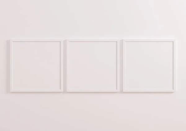 Potrójna Makieta 10X10 Square White Frame Białej Ścianie Trzy Puste — Zdjęcie stockowe