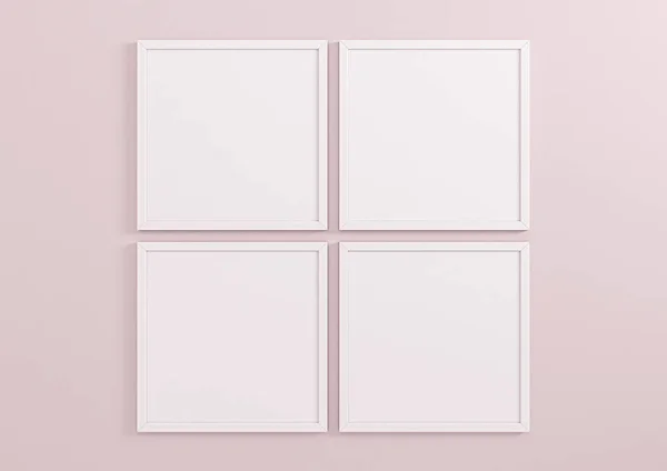 Four 10X10 Square White Frame Mockup Pink Wall Four Empty — Stock fotografie