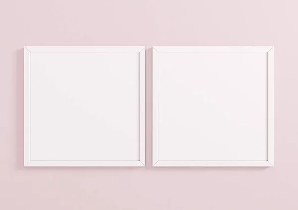 Double 10X10 Square White Frame Mockup Pink Wall Two Empty — Fotografia de Stock