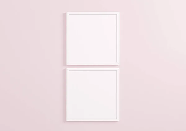 Double 10X10 Square White Frame Mockup Pink Wall Two Empty — Stock Photo, Image
