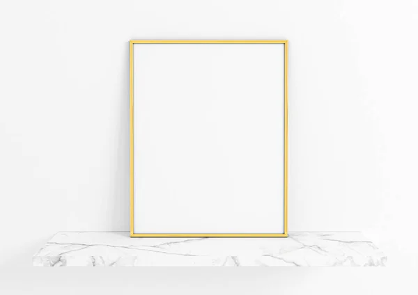 Single 8X10 Vertical Gold Frame Maqueta Estante Blanco Pared Blanca —  Fotos de Stock