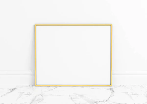 Single 8X10 Horizontal Gold Frame Maqueta Piso Blanco Pared Blanca —  Fotos de Stock
