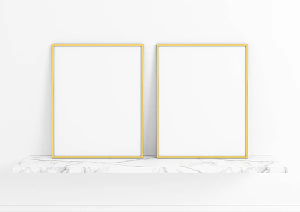 Doble 8X10 Vertical Gold Frame Maqueta Estante Blanco Pared Blanca —  Fotos de Stock