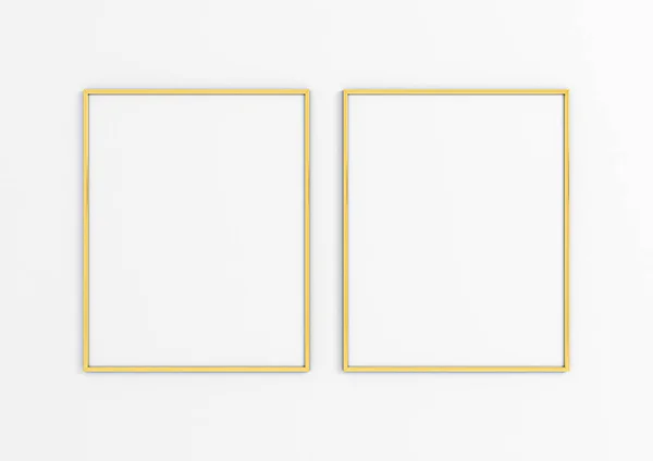 Doble 8X10 Vertical Gold Frame Maqueta Pared Blanca Dos Carteles —  Fotos de Stock