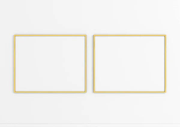 Podwójna Makieta 8X10 Horizontal Gold Frame Białej Ścianie Dwie Puste — Zdjęcie stockowe
