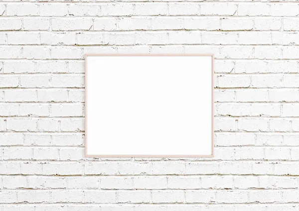 Single 8X10 Horizontal Pink Frame Maqueta Con Decoraciones Pared Ladrillo —  Fotos de Stock