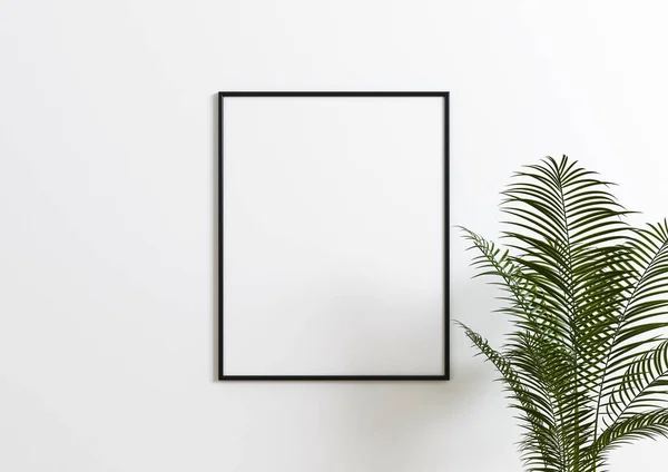 Singolo Mockup Verticale 8X10 Black Frame Ripiano Legno Pianta Verde — Foto Stock