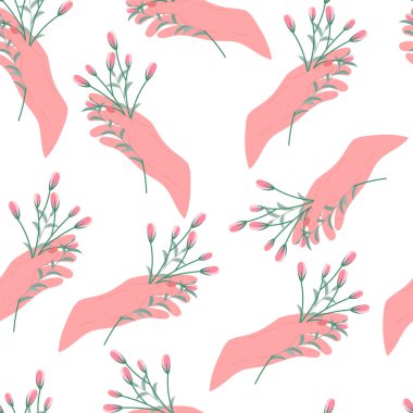 Çiçek açan ellerin zarif, pürüzsüz deseni. Bahar tatili konsepti. Çiçek arka planı.