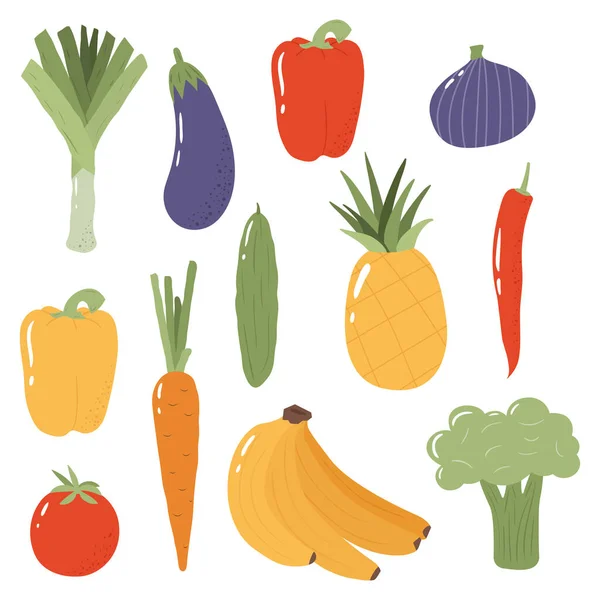 Fresh Fruits Vegetables Healthy Vegan Diet — Stock Vector