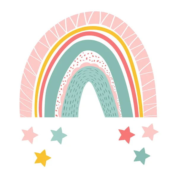 Vector Illustration Cute Colorful Rainbow Scandinavian Style Isolated Rainbow Stars — Stock vektor