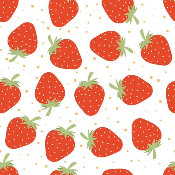 Schattig Aardbeienpatroon Naadloze Achtergrond Van Sappig Fruit Vectorillustratie — Stockvector