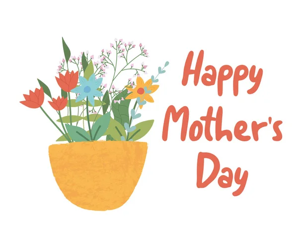Cartão Saudação Dia Das Mães Com Cesta Texturizada Bonito Flores — Vetor de Stock