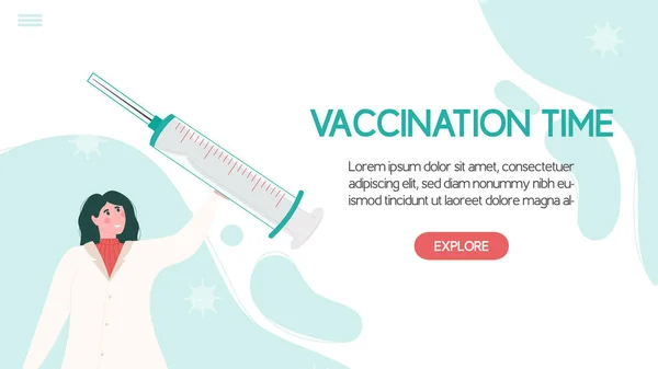Covid Aşı Konsepti Kadın Doktor Elinde Coronavirus Karşı Aşı Iğnesi — Stok Vektör