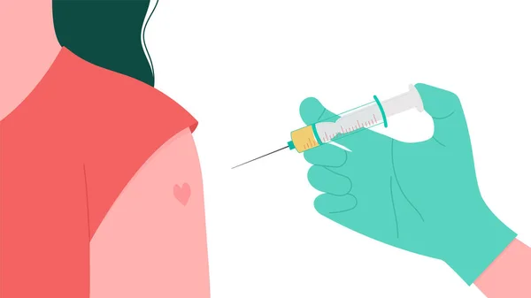 Koronavirüse Karşı Bağışıklık Kavramı Koruyucu Tıbbi Eldiven Giyen Doktor Aşıyı — Stok Vektör