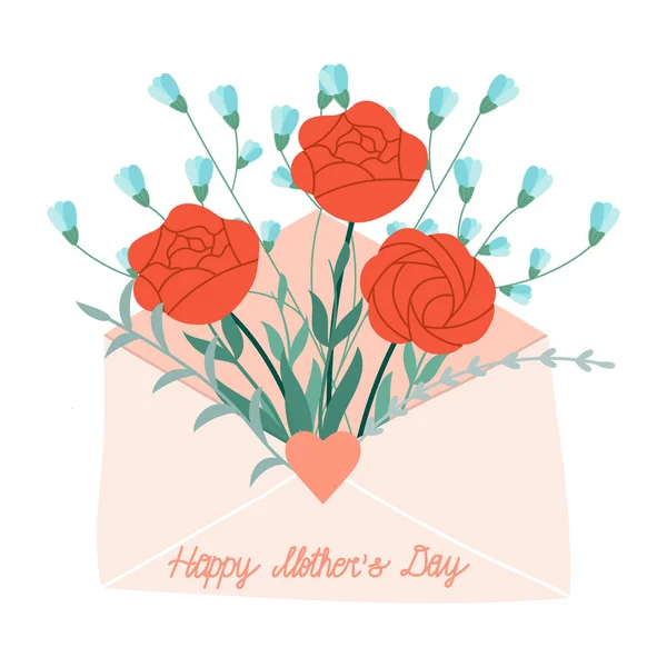 Buquê Colorido Flores Primavera Envelope Bonito Cartão Cartão Postal Autocolante — Vetor de Stock